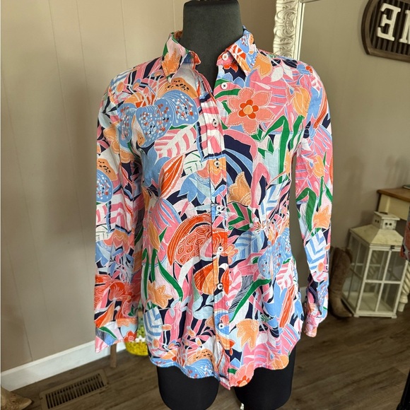 Talbots • Multi Color Abstract Floral Button Down - Picture 1 of 8